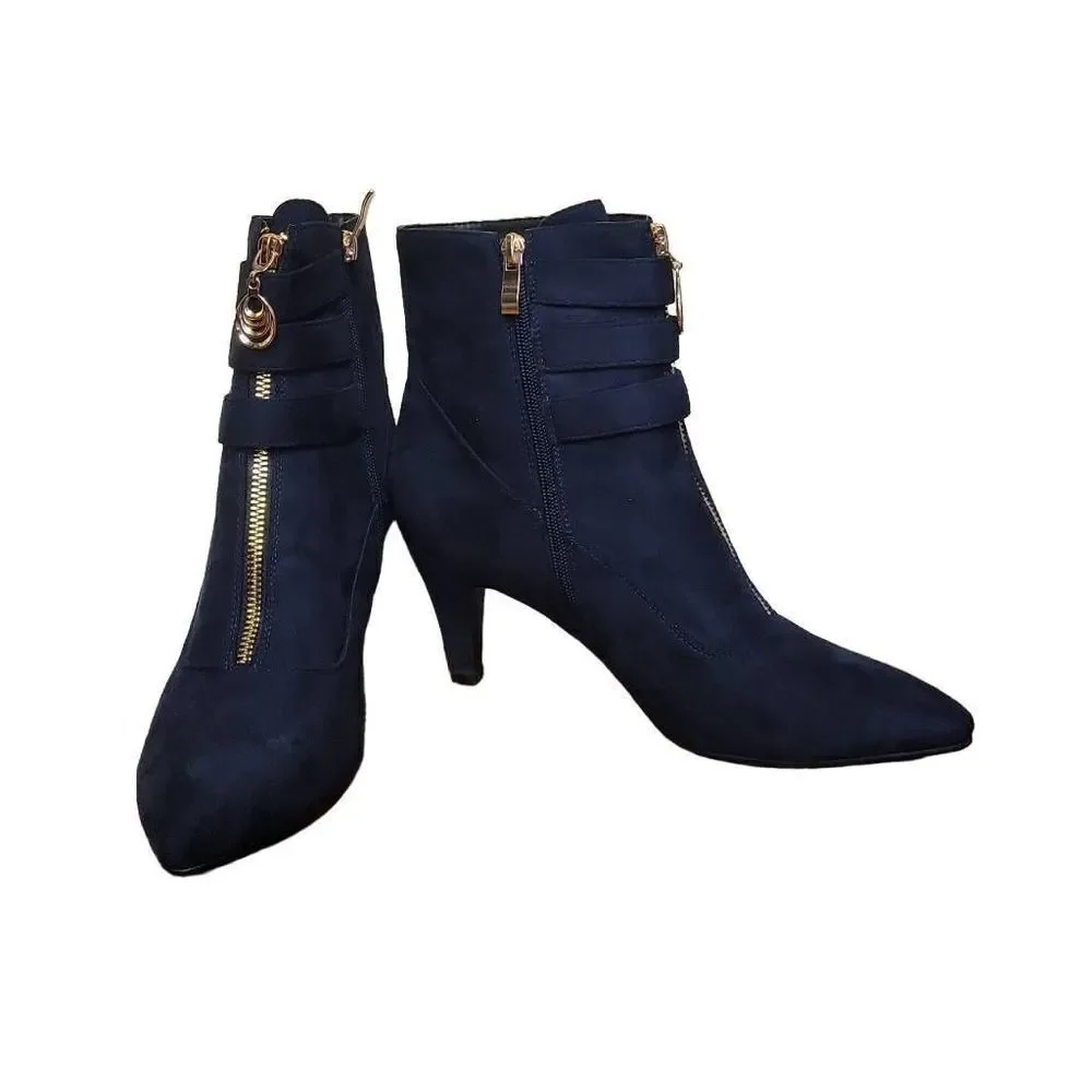 IDIFU Suede Pointed Toe Heeled Booties - Picture 10 of 13